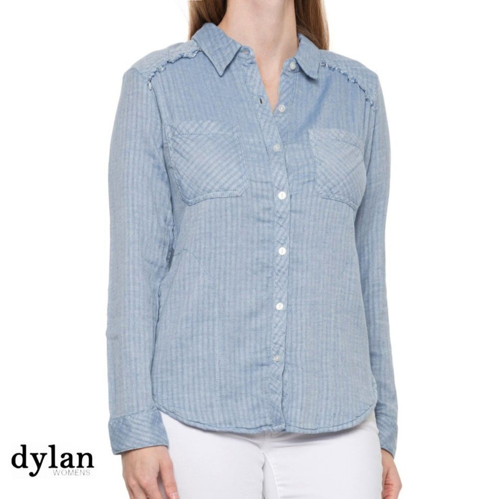 NWT Dylan Newport Super Soft Indigo Plaid Cotton Button Down Shirt
